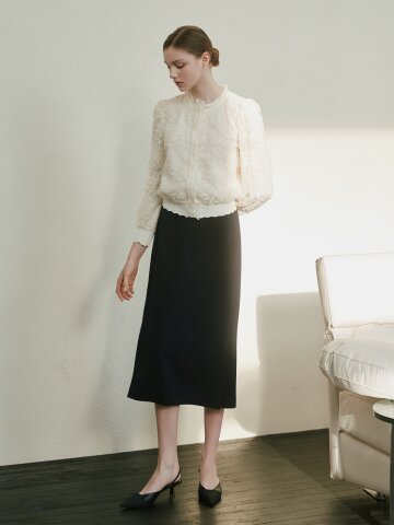 로고 장식 백 밴딩 A라인 스커트 