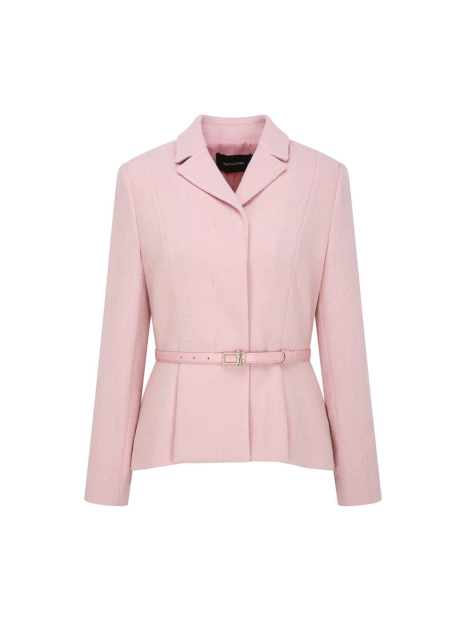 벨티드 오픈 칼라 페플럼 재킷 (PINK)