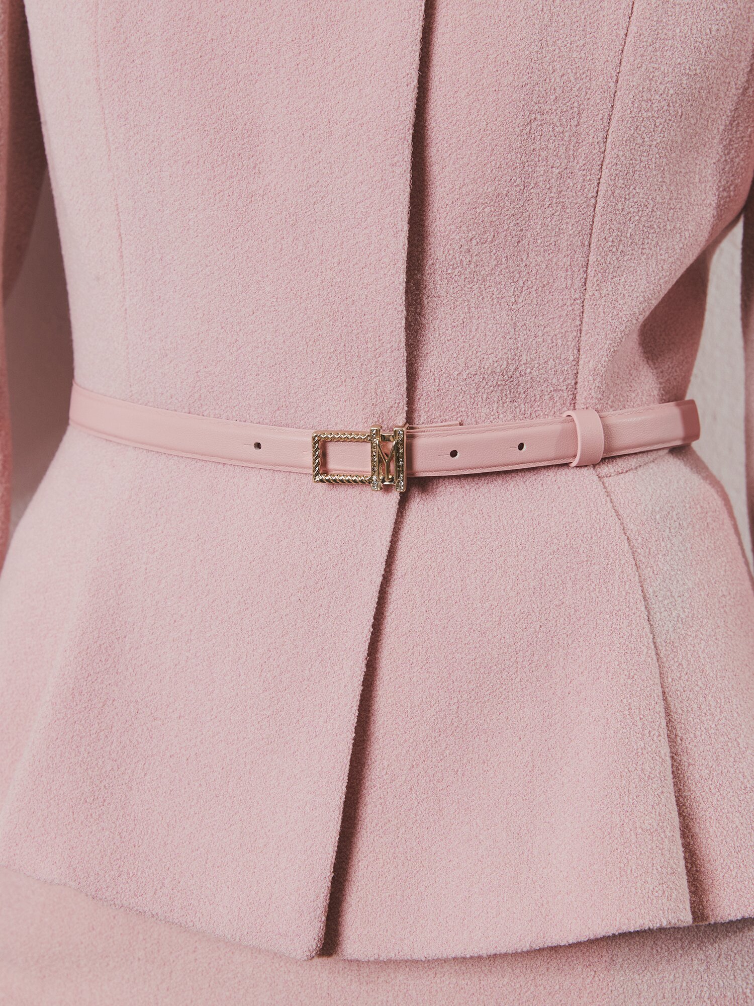 벨티드 오픈 칼라 페플럼 재킷 (PINK)