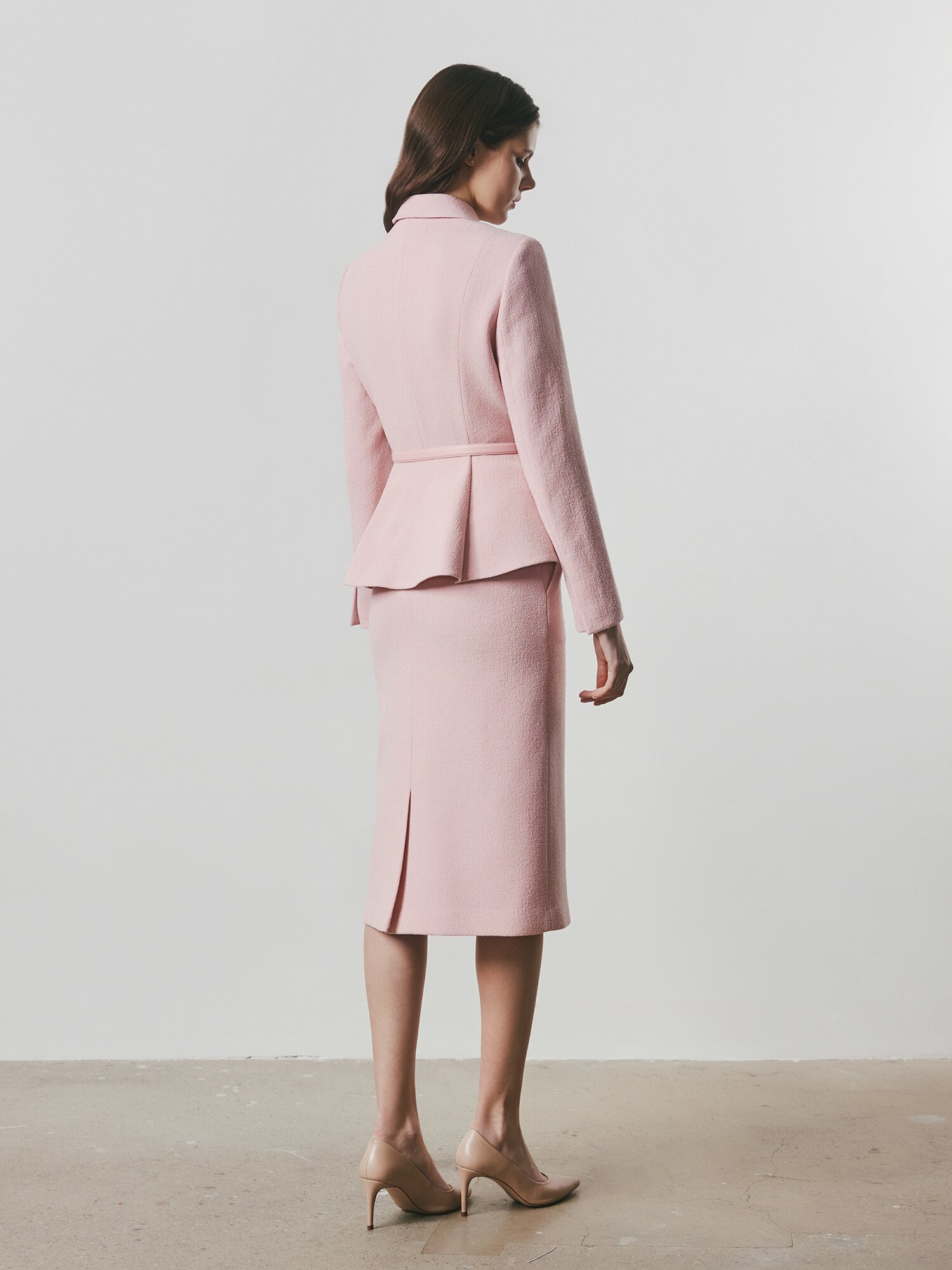 벨티드 오픈 칼라 페플럼 재킷 (PINK)