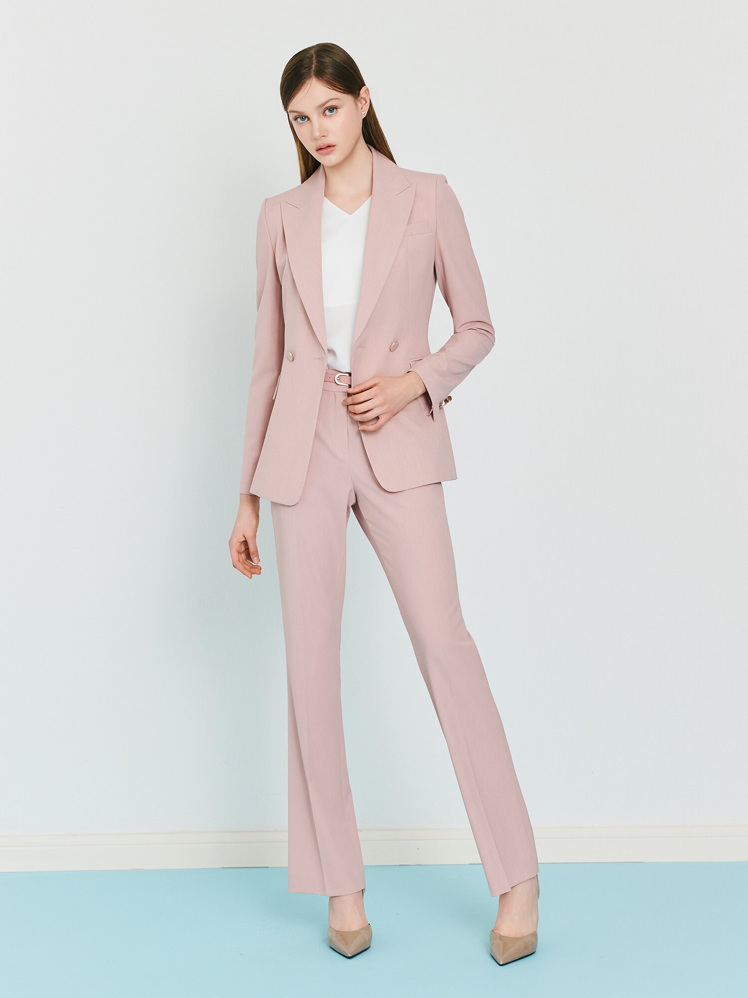 벨티드 슬림 세미 부츠컷 팬츠 (PINK)