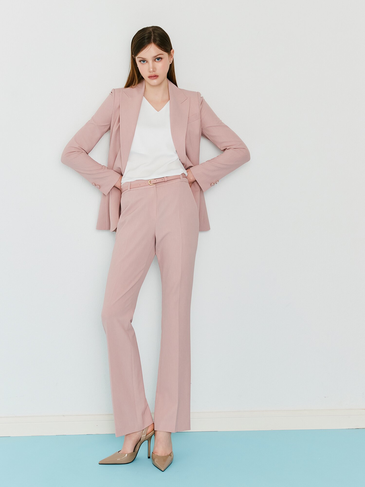 벨티드 슬림 세미 부츠컷 팬츠 (PINK)