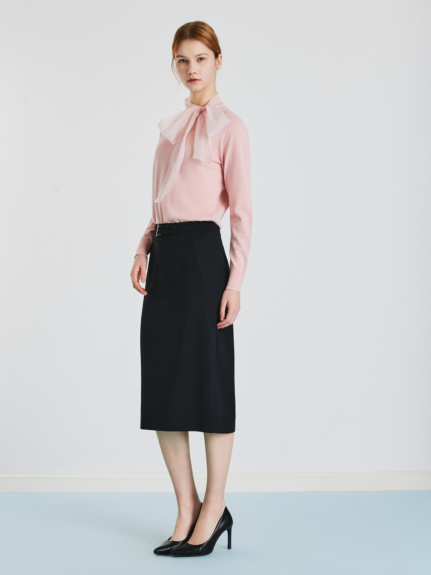 벨트 장식 펜슬 스커트 (BLACK)