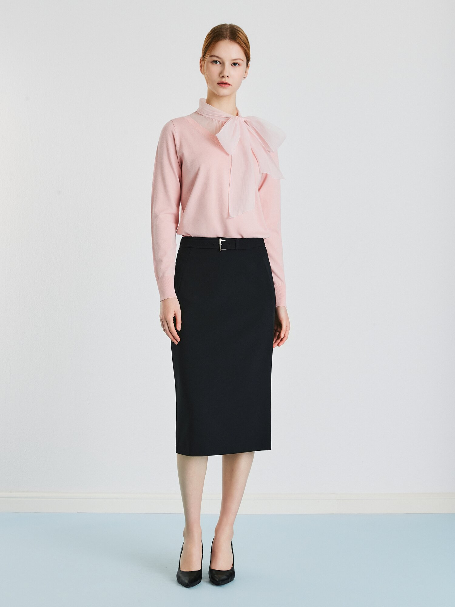 벨트 장식 펜슬 스커트 (BLACK)