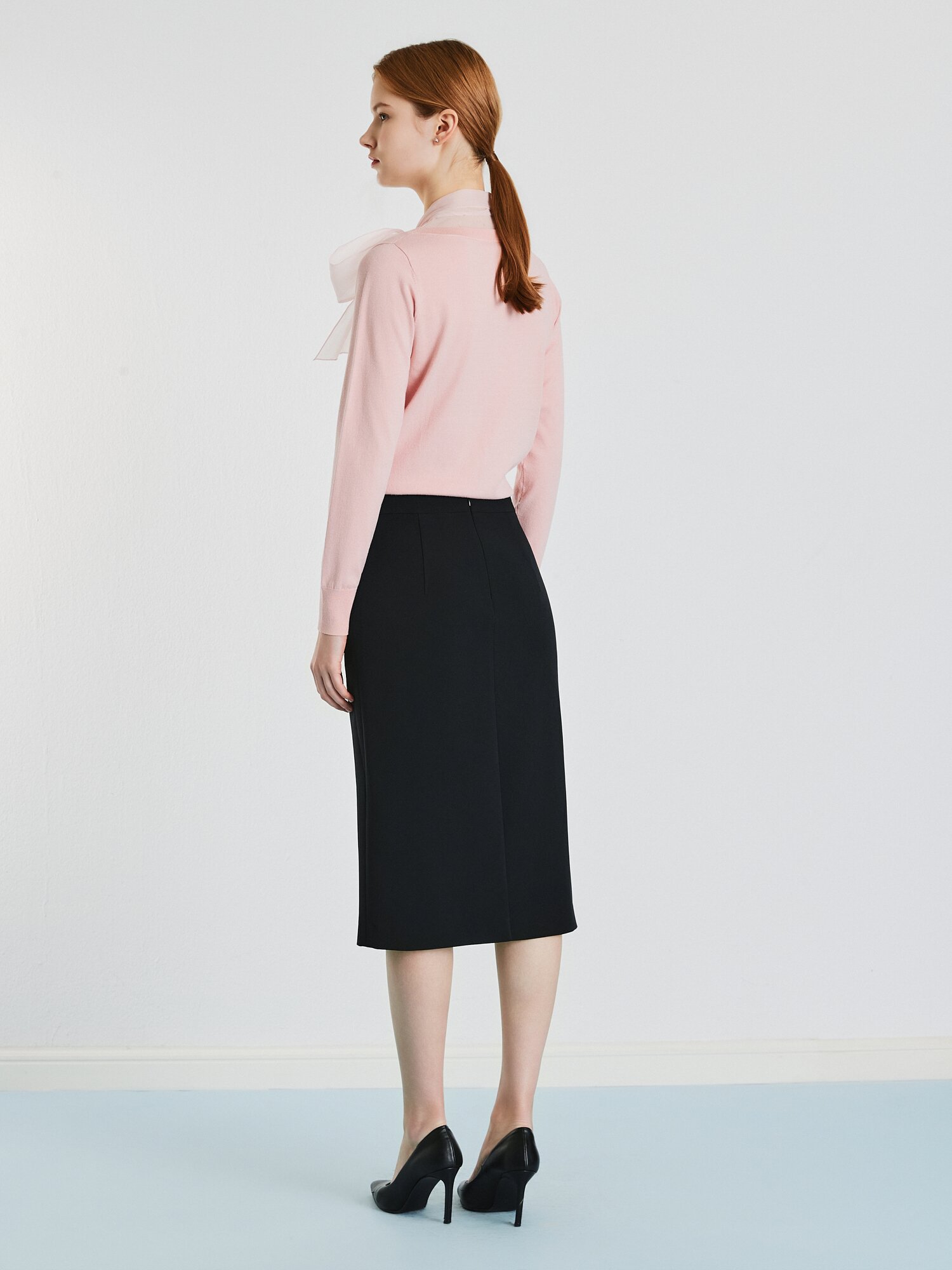 벨트 장식 펜슬 스커트 (BLACK)