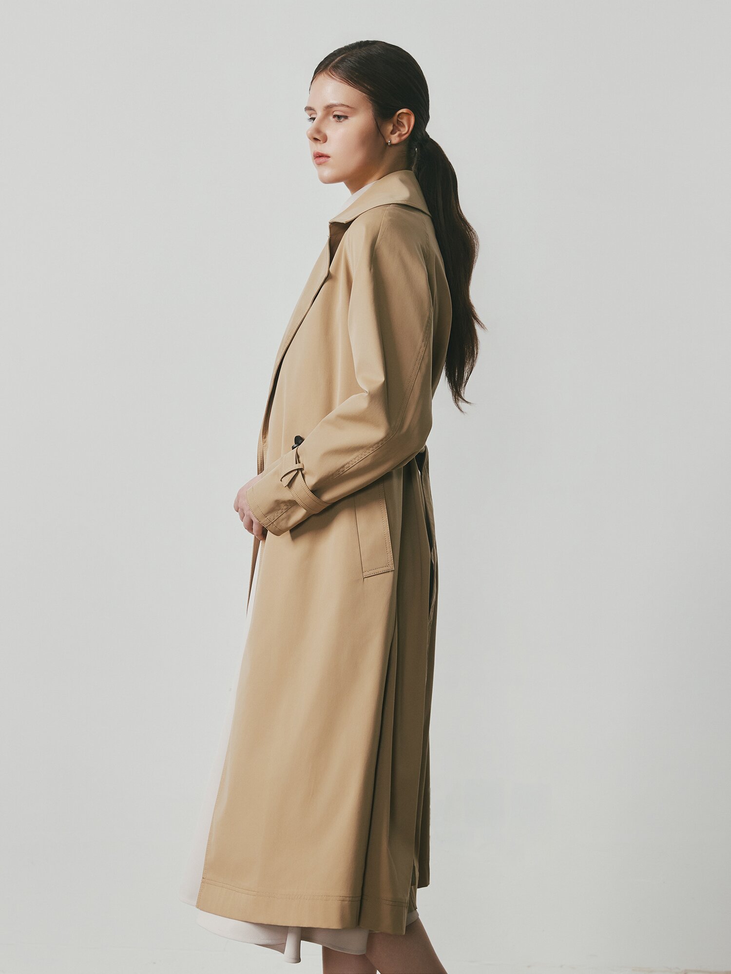 루즈핏 더블 원버튼 트렌치 코트 (BEIGE)
