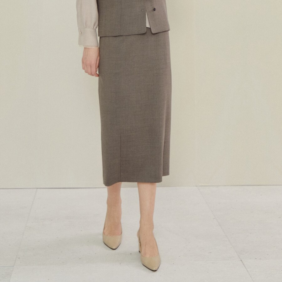 백밴딩 슬릿 미디 스커트 (SEPIA GREY)