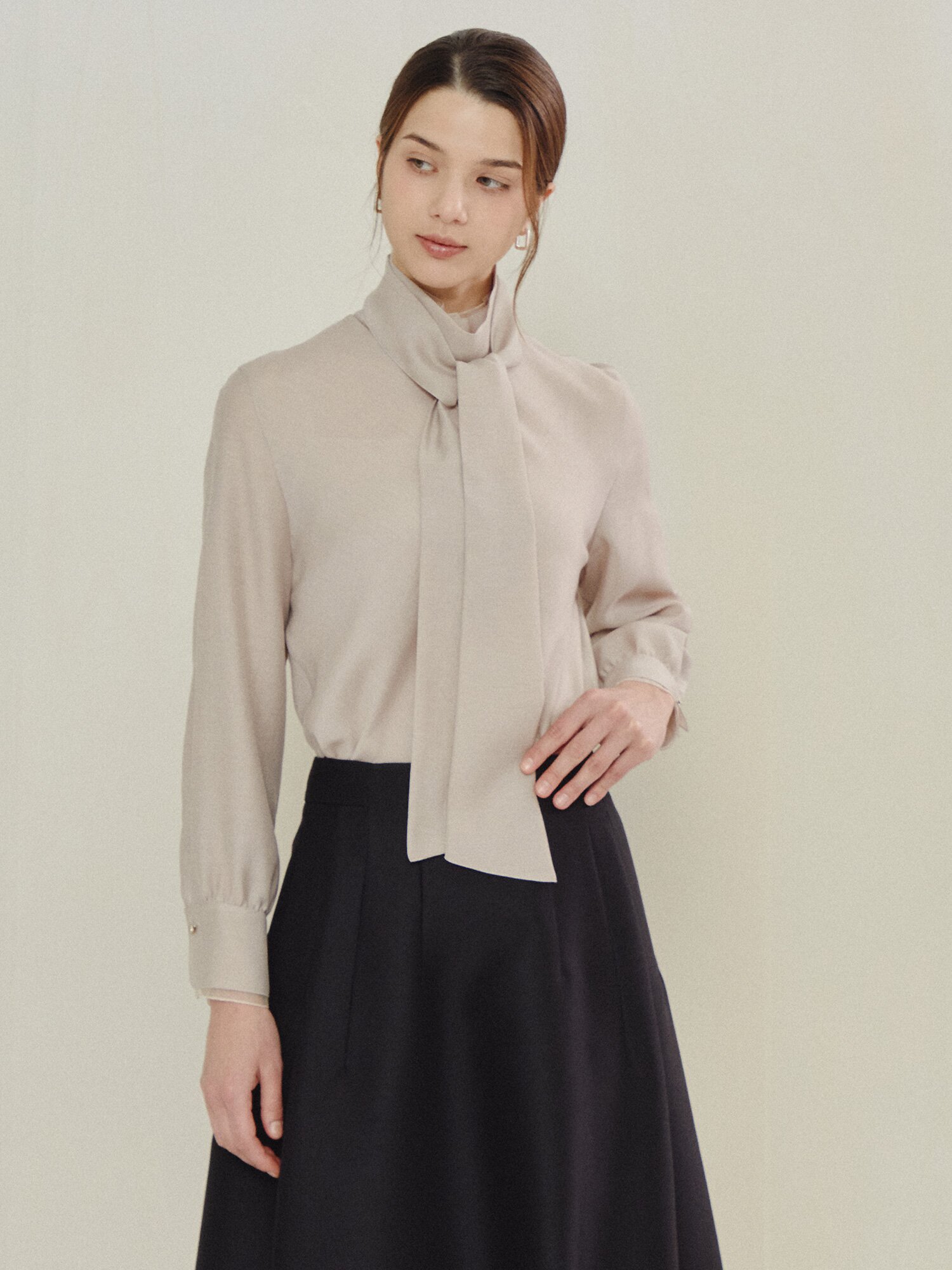 소프트 레오파드 타이 블라우스 세트 (DARK PINK)