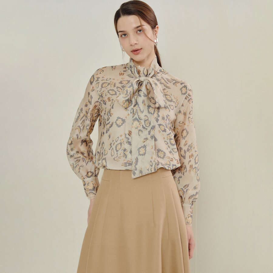 소프트 레오파드 타이 블라우스 세트 (PRINT BEIGE)