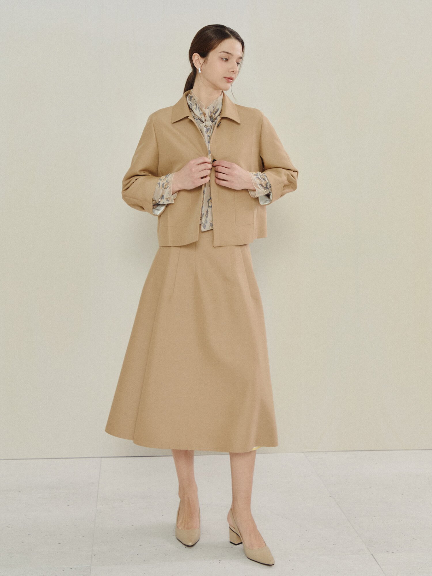 소프트 레오파드 타이 블라우스 세트 (PRINT BEIGE)