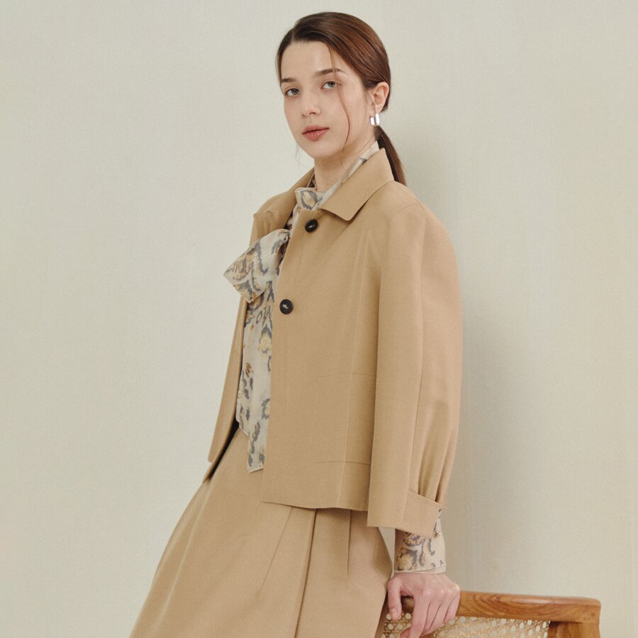 클래식 숏 테일러드 미니멀 싱글 재킷 (BEIGE)