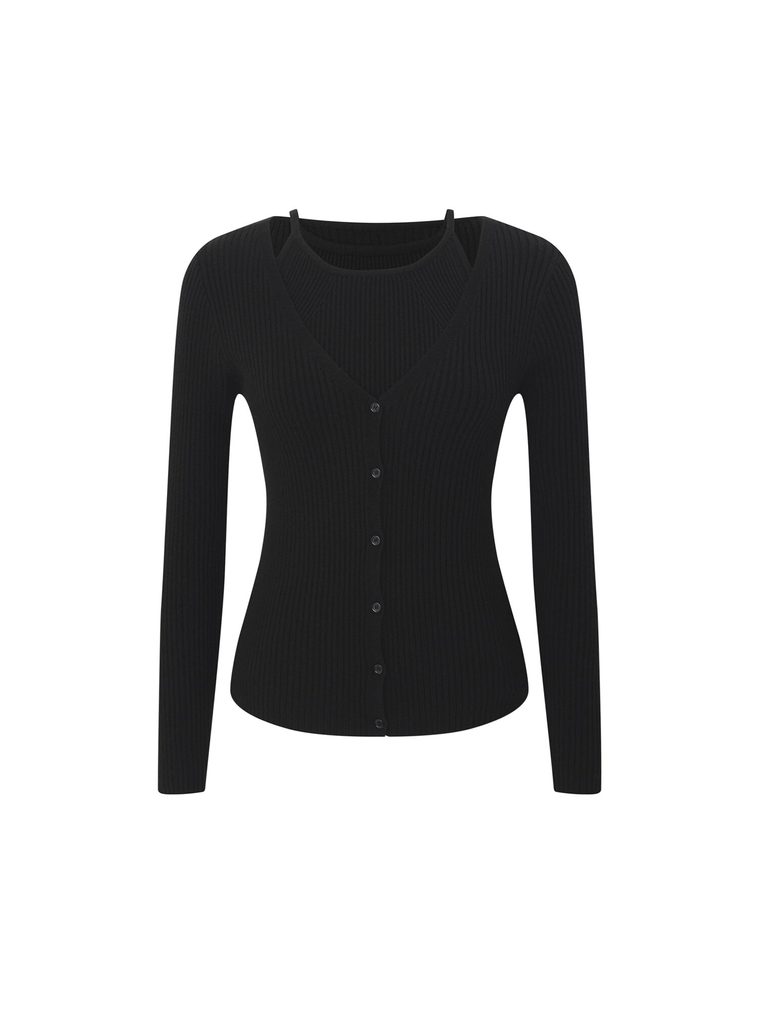 골지 레이어드 니트 카디건 (BLACK)