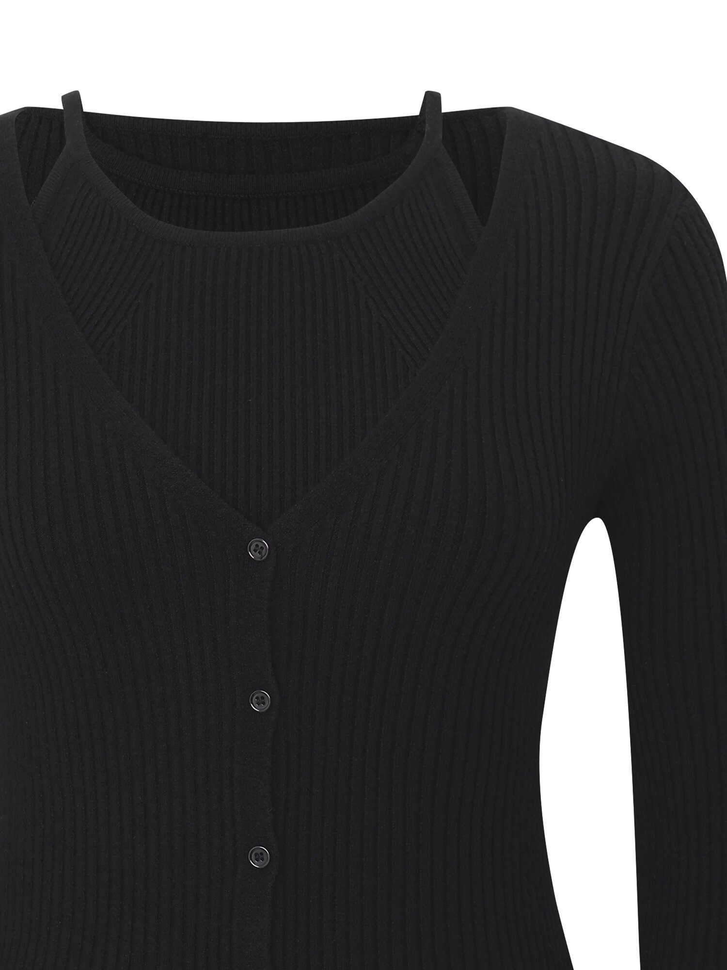 골지 레이어드 니트 카디건 (BLACK)