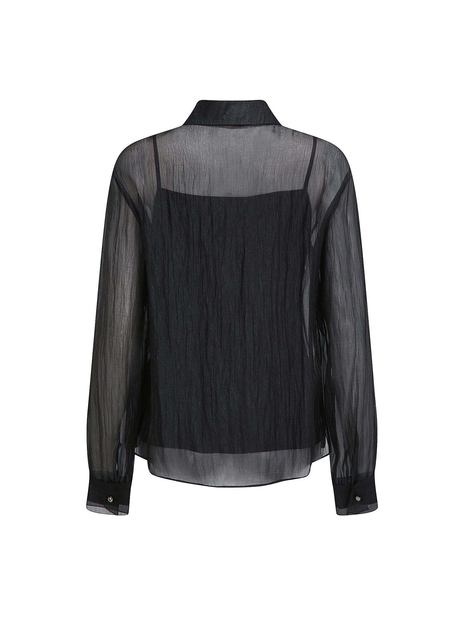 시스루 링클 블라우스 +이너 세트 (BLACK)