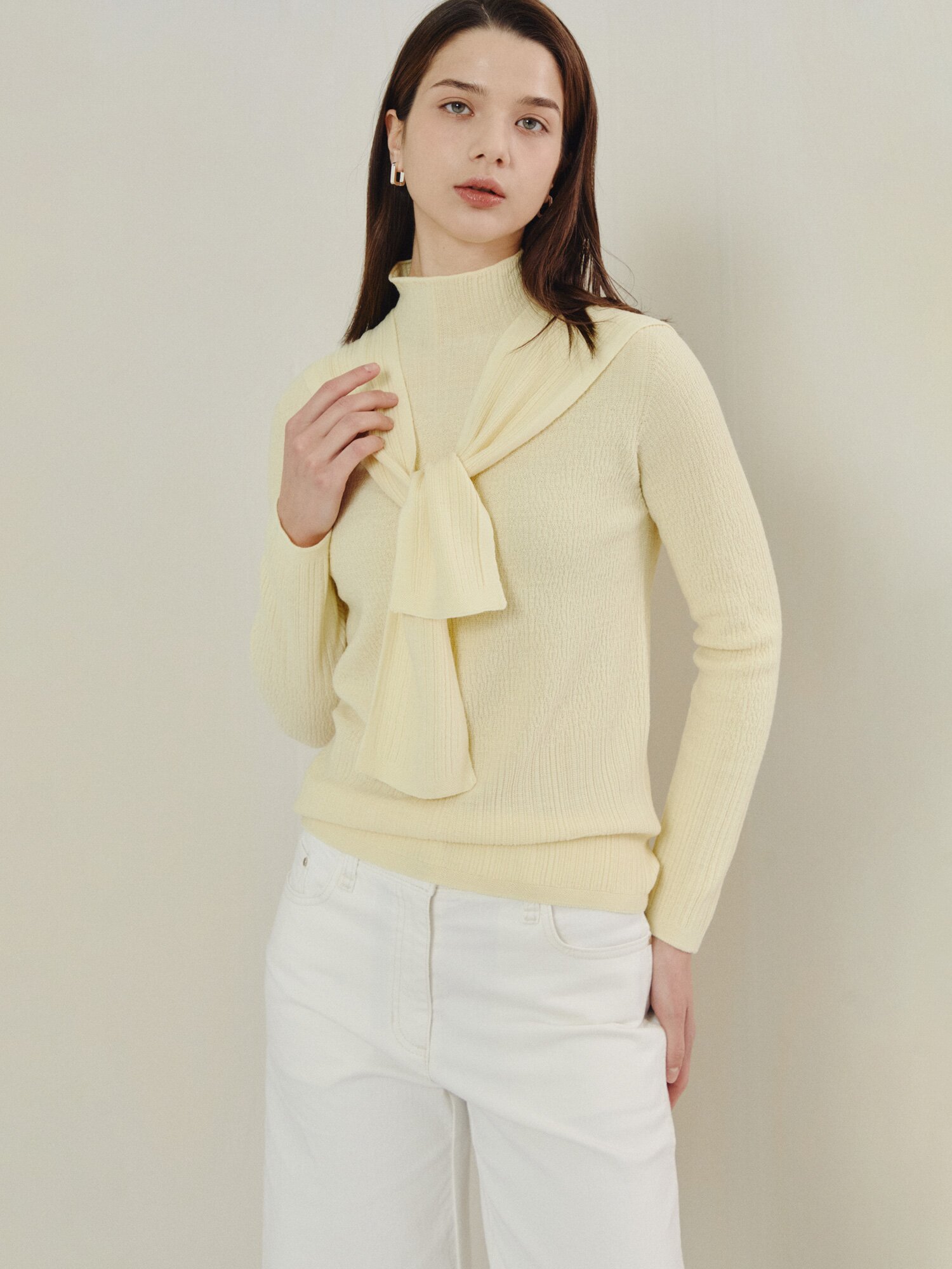 클래식 숄 액센트 니트 (LIGHT YELLOW)