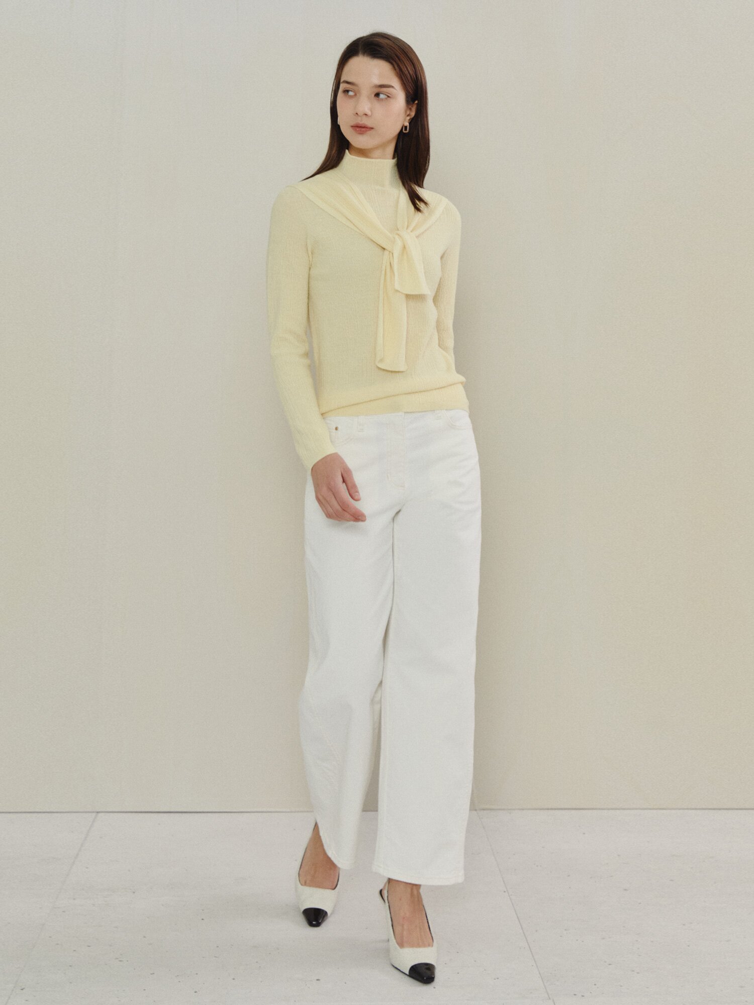 클래식 숄 액센트 니트 (LIGHT YELLOW)