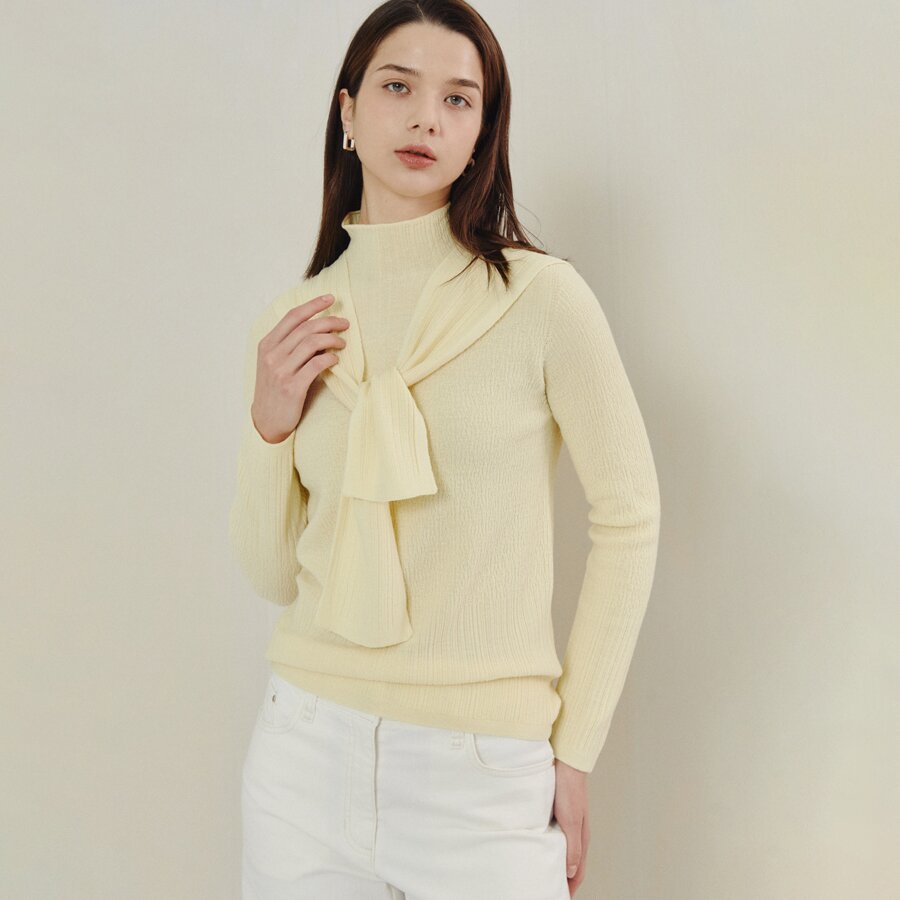 클래식 숄 액센트 니트 (LIGHT YELLOW)