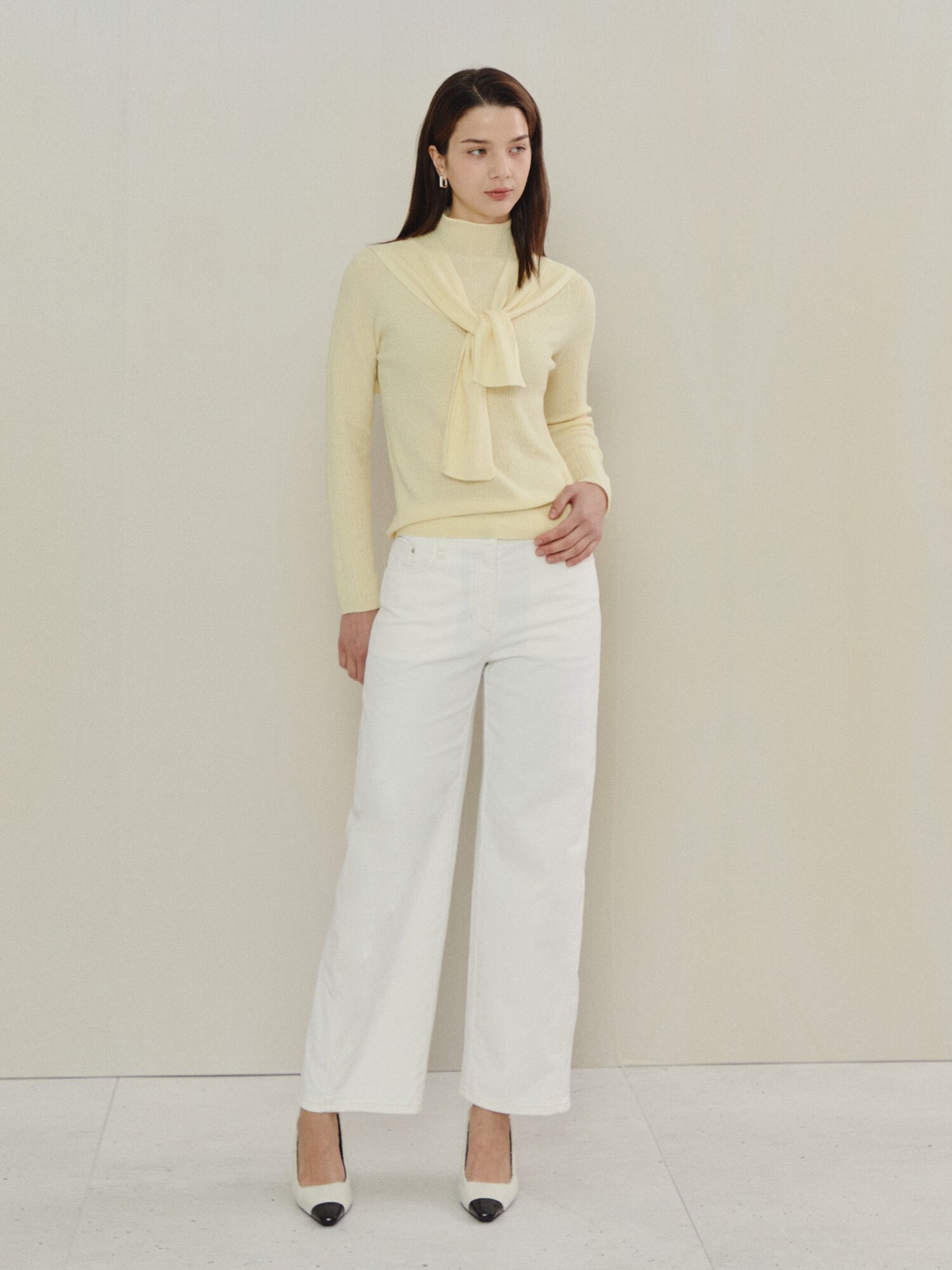 클래식 숄 액센트 니트 (LIGHT YELLOW)