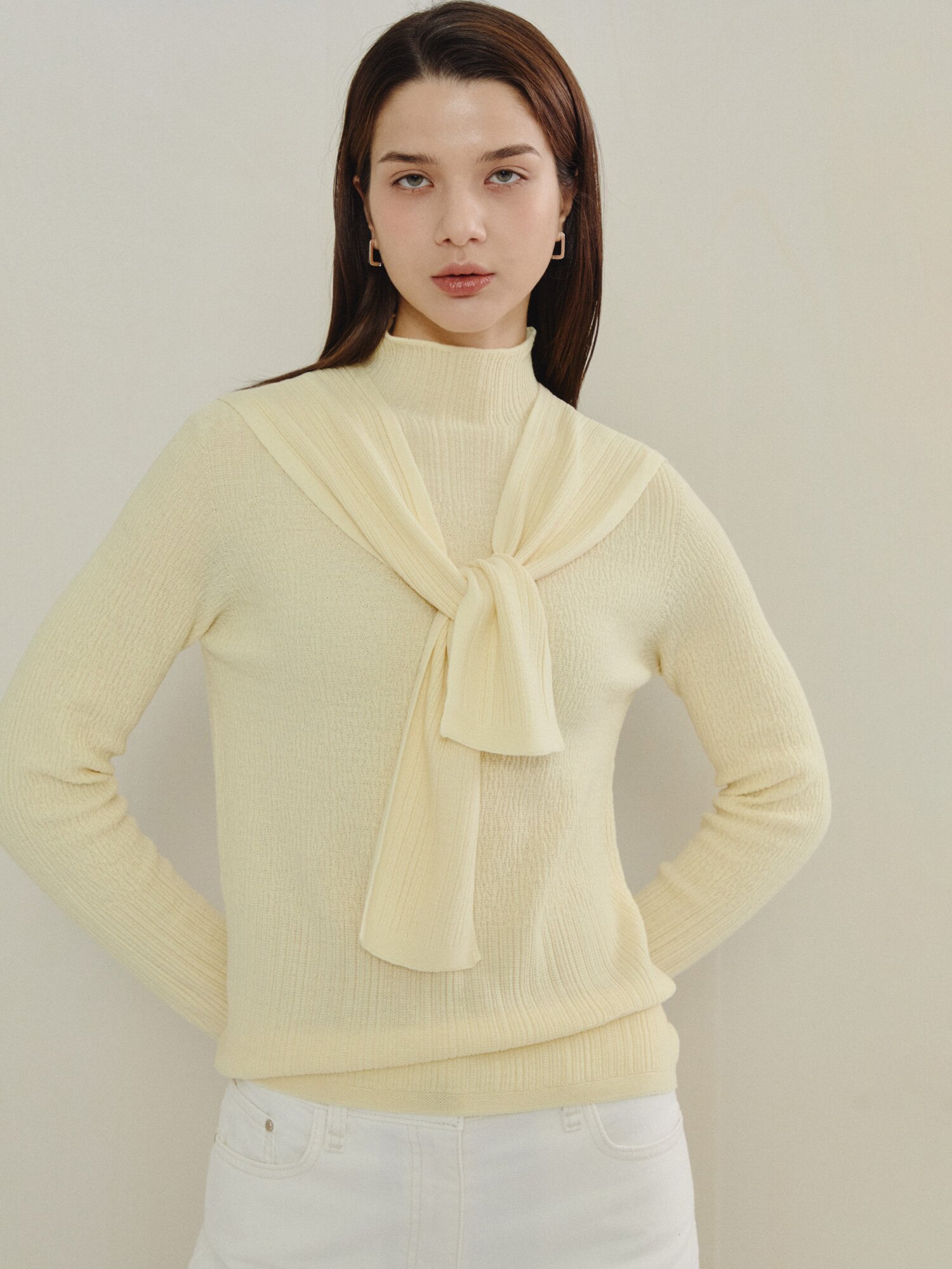 클래식 숄 액센트 니트 (LIGHT YELLOW)