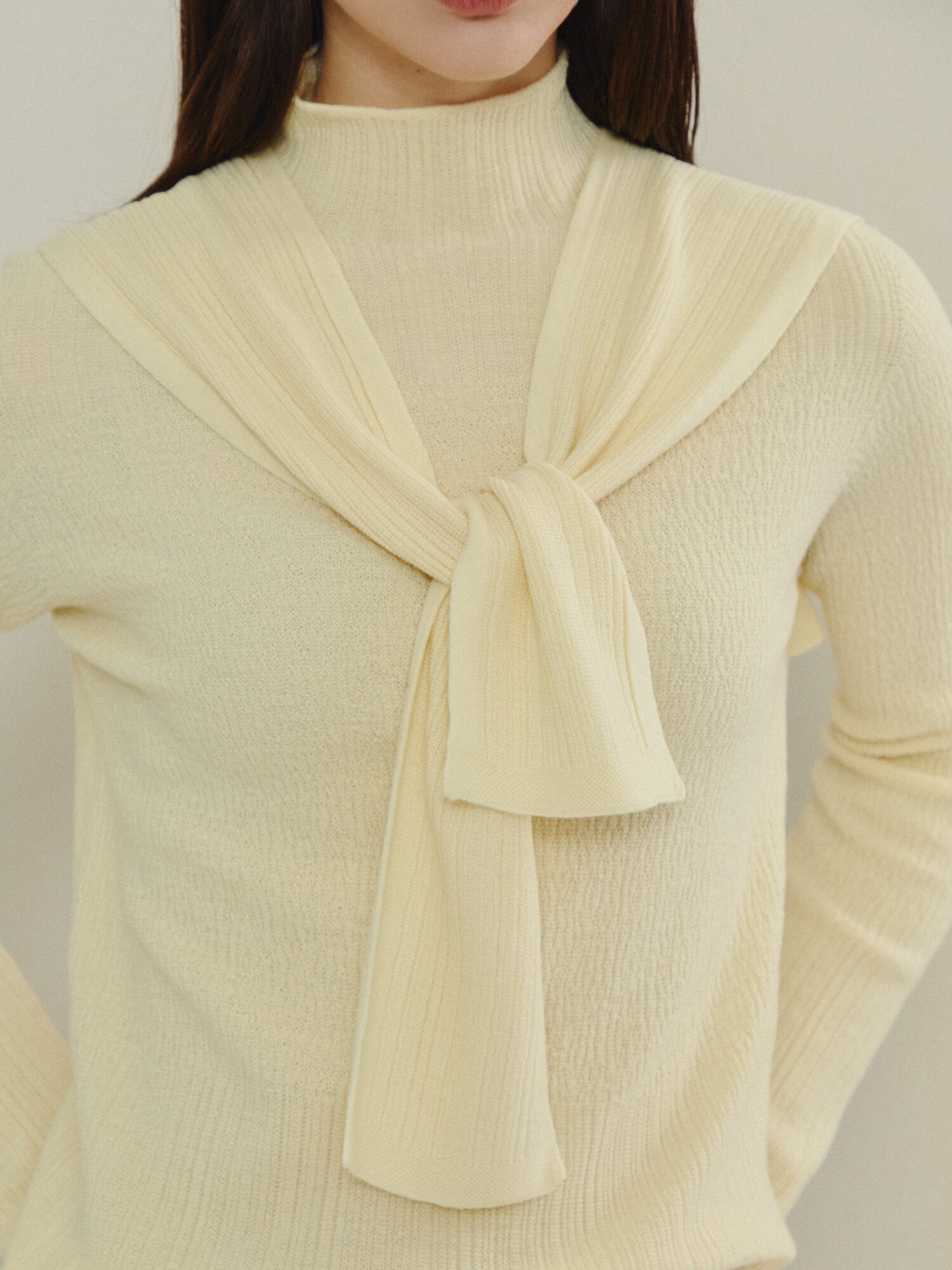 클래식 숄 액센트 니트 (LIGHT YELLOW)