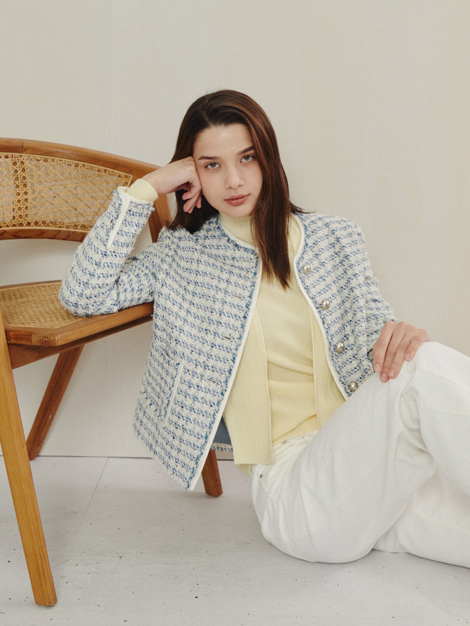 클래식 숄 액센트 니트 (LIGHT YELLOW)