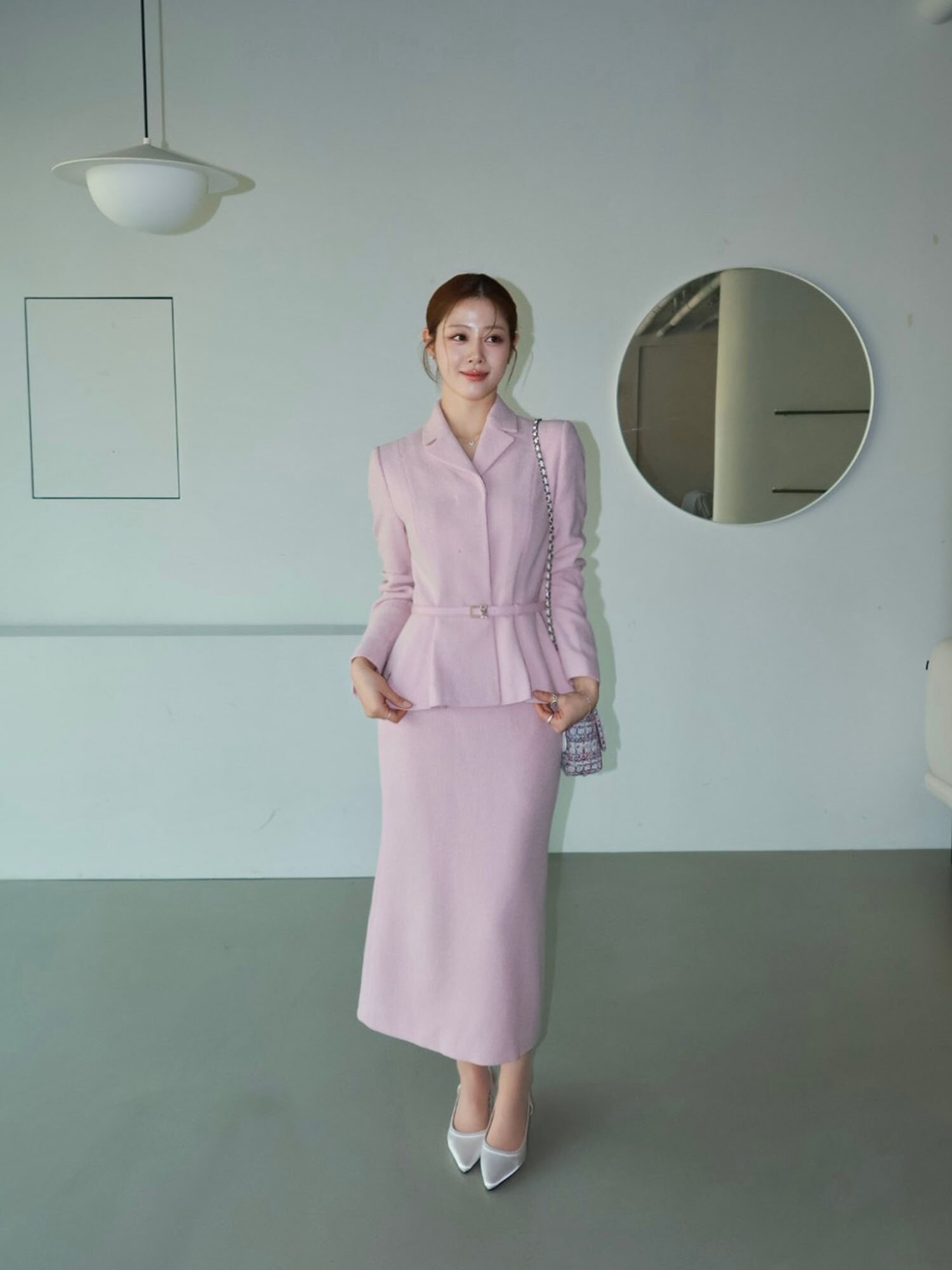 버튼 장식 H라인 스커트 (PINK)