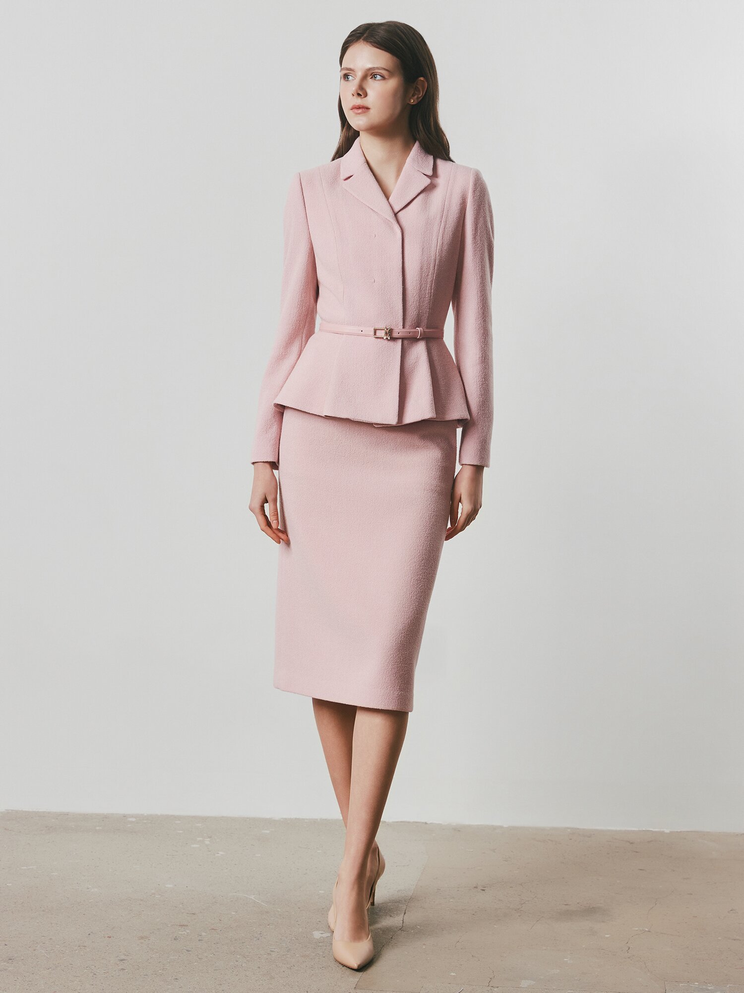 버튼 장식 H라인 스커트 (PINK)