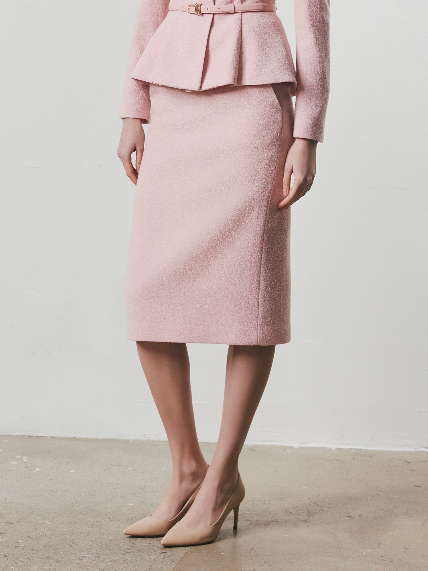 버튼 장식 H라인 스커트 (PINK)