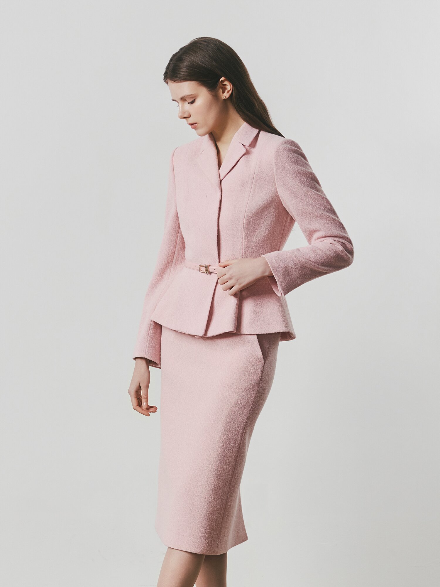 버튼 장식 H라인 스커트 (PINK)