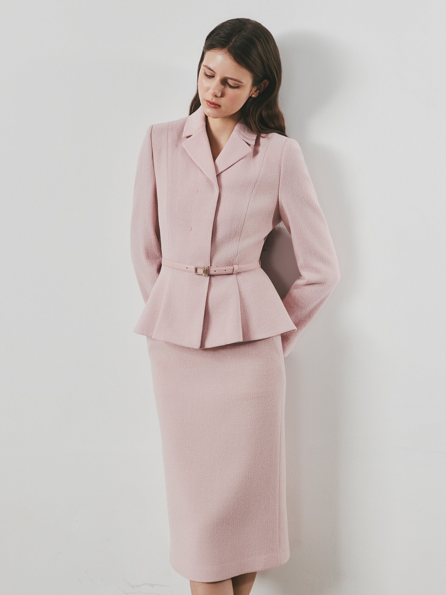 버튼 장식 H라인 스커트 (PINK)