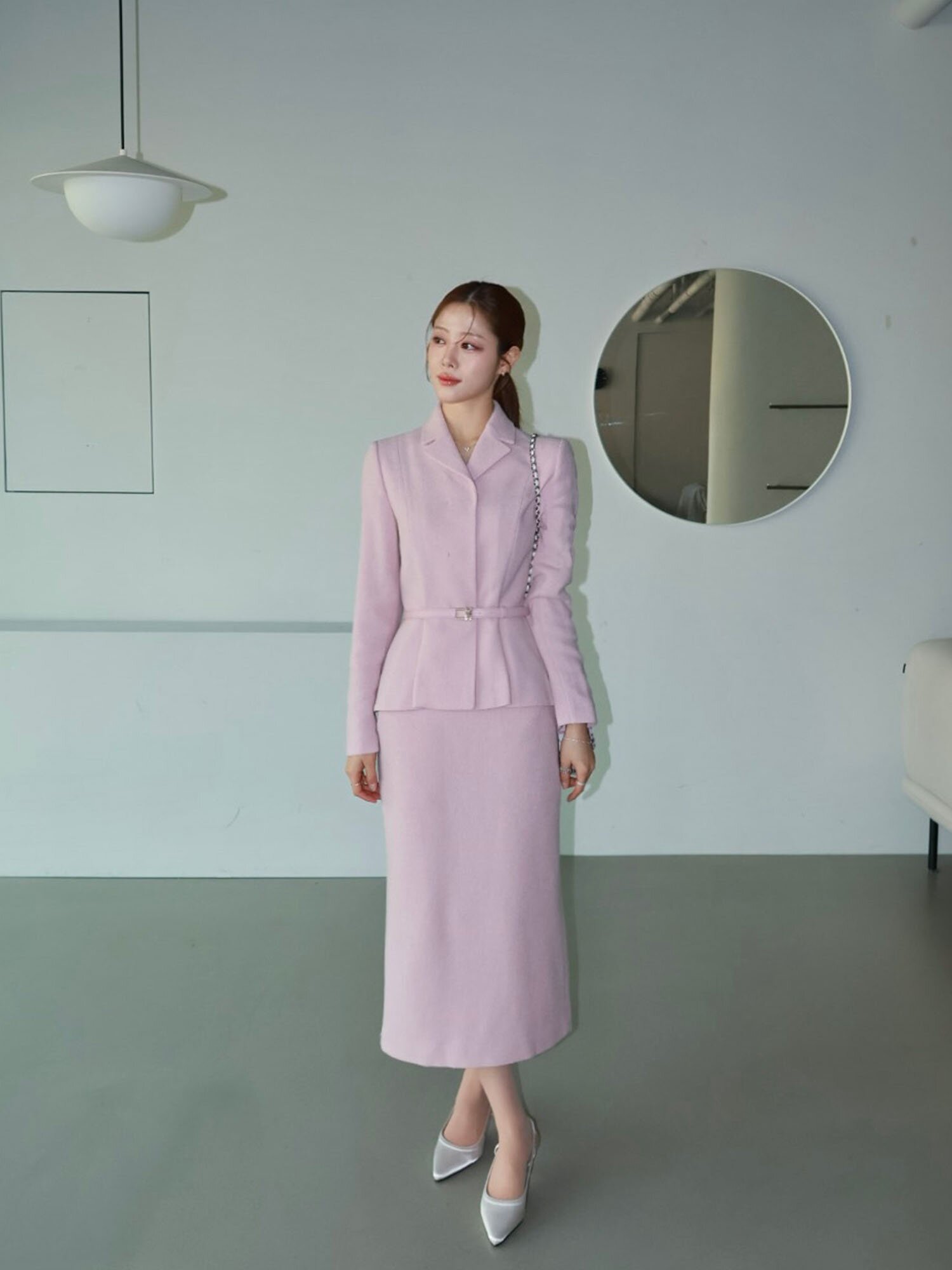 버튼 장식 H라인 스커트 (PINK)