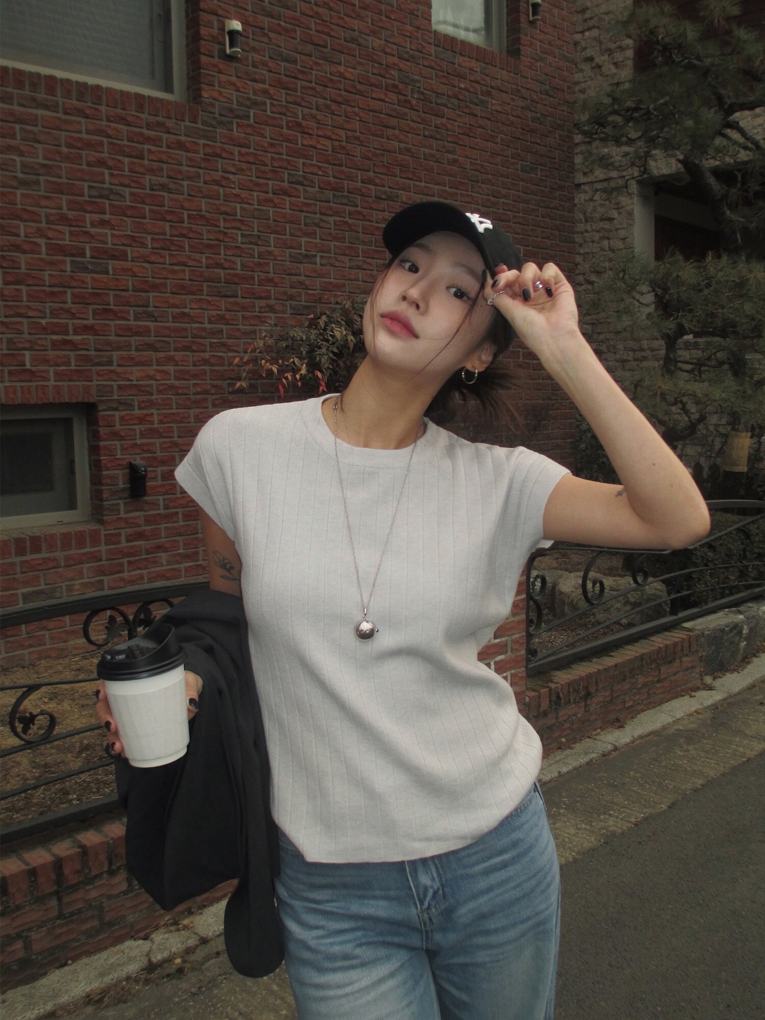 골지 라운드넥 풀오버 니트 (GREY)