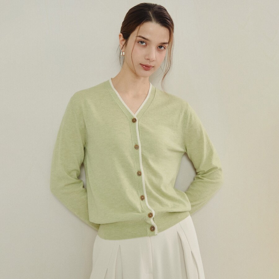 클래식 브이 실루엣 니트 카디건 (LIME)
