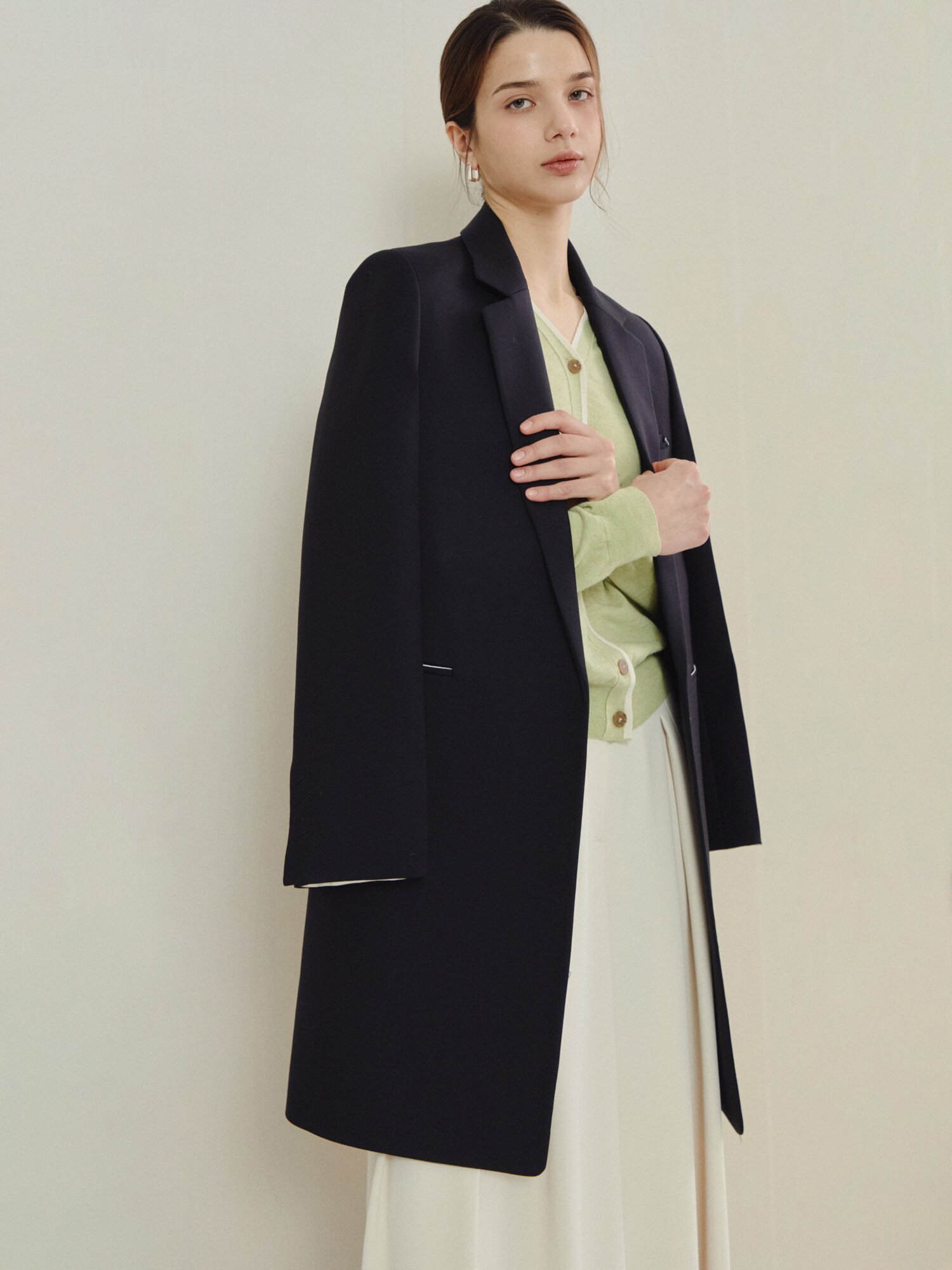 클래식 브이 실루엣 니트 카디건 (LIME)