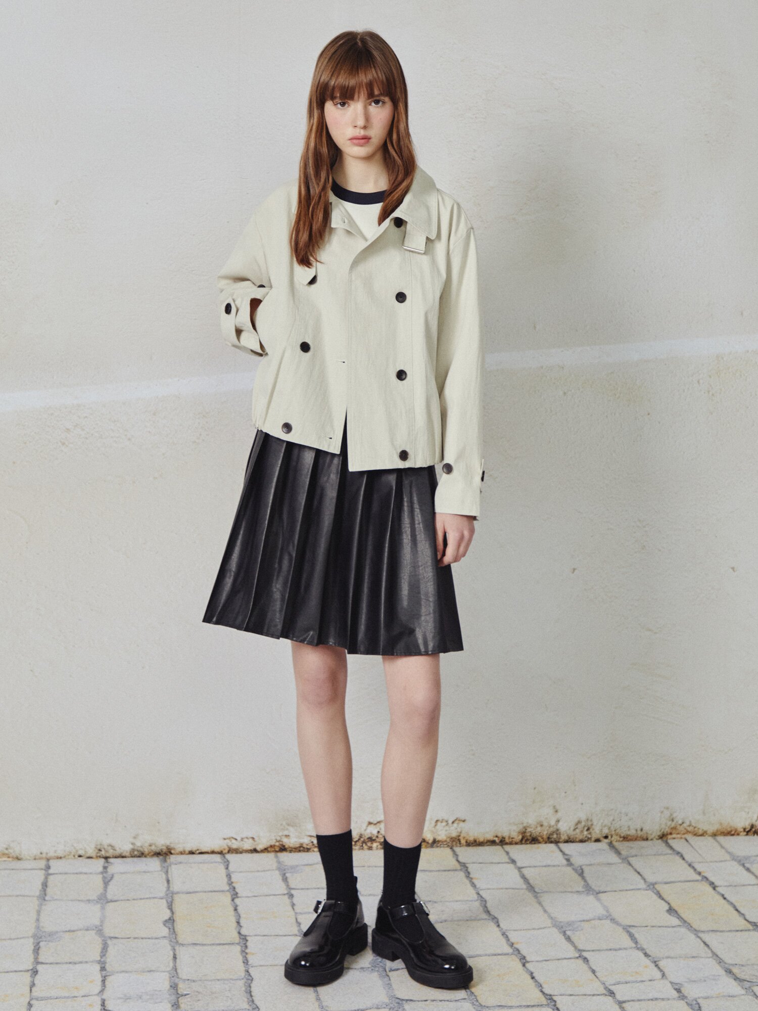 더블 스트링 크롭 트렌치 코트 (IVORY)