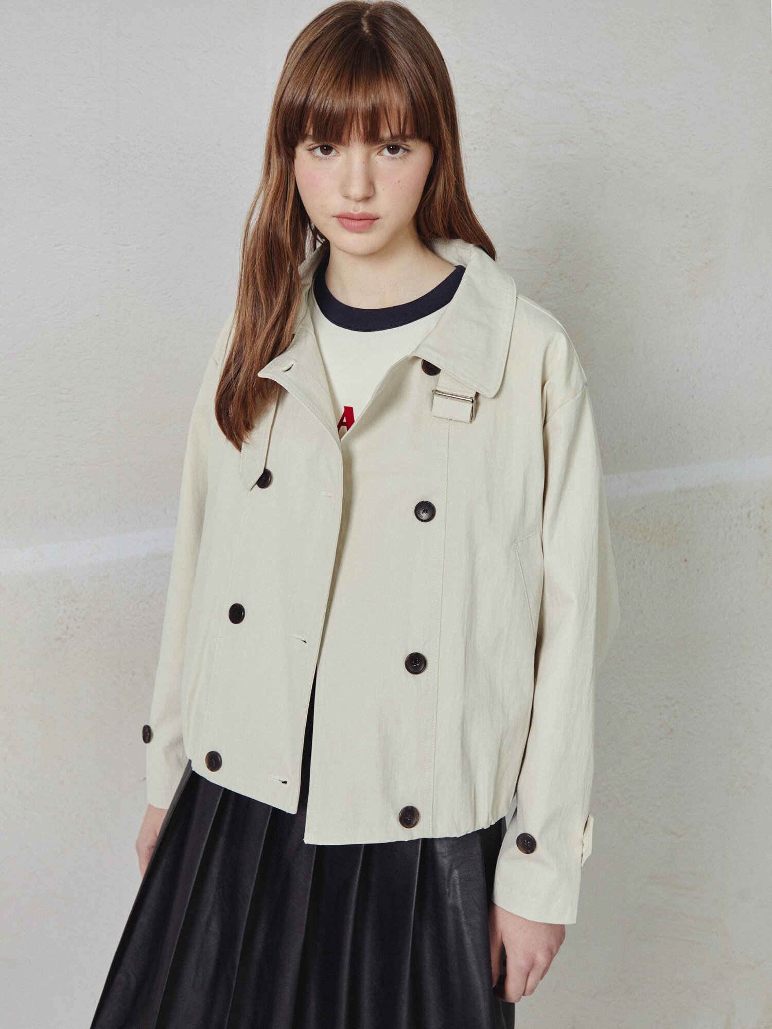 더블 스트링 크롭 트렌치 코트 (IVORY)