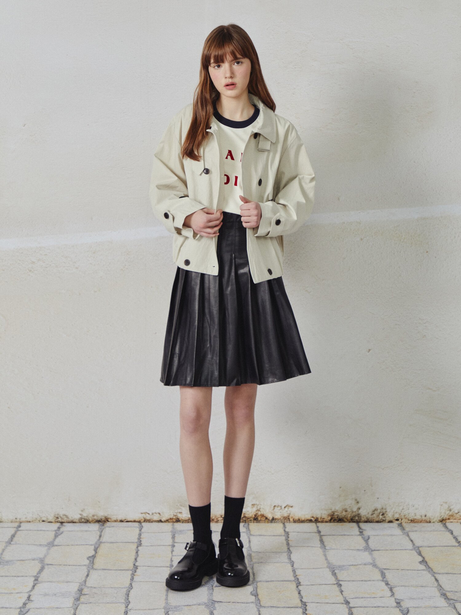 더블 스트링 크롭 트렌치 코트 (IVORY)