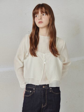 뷔스티에 라운드넥 블라우스 