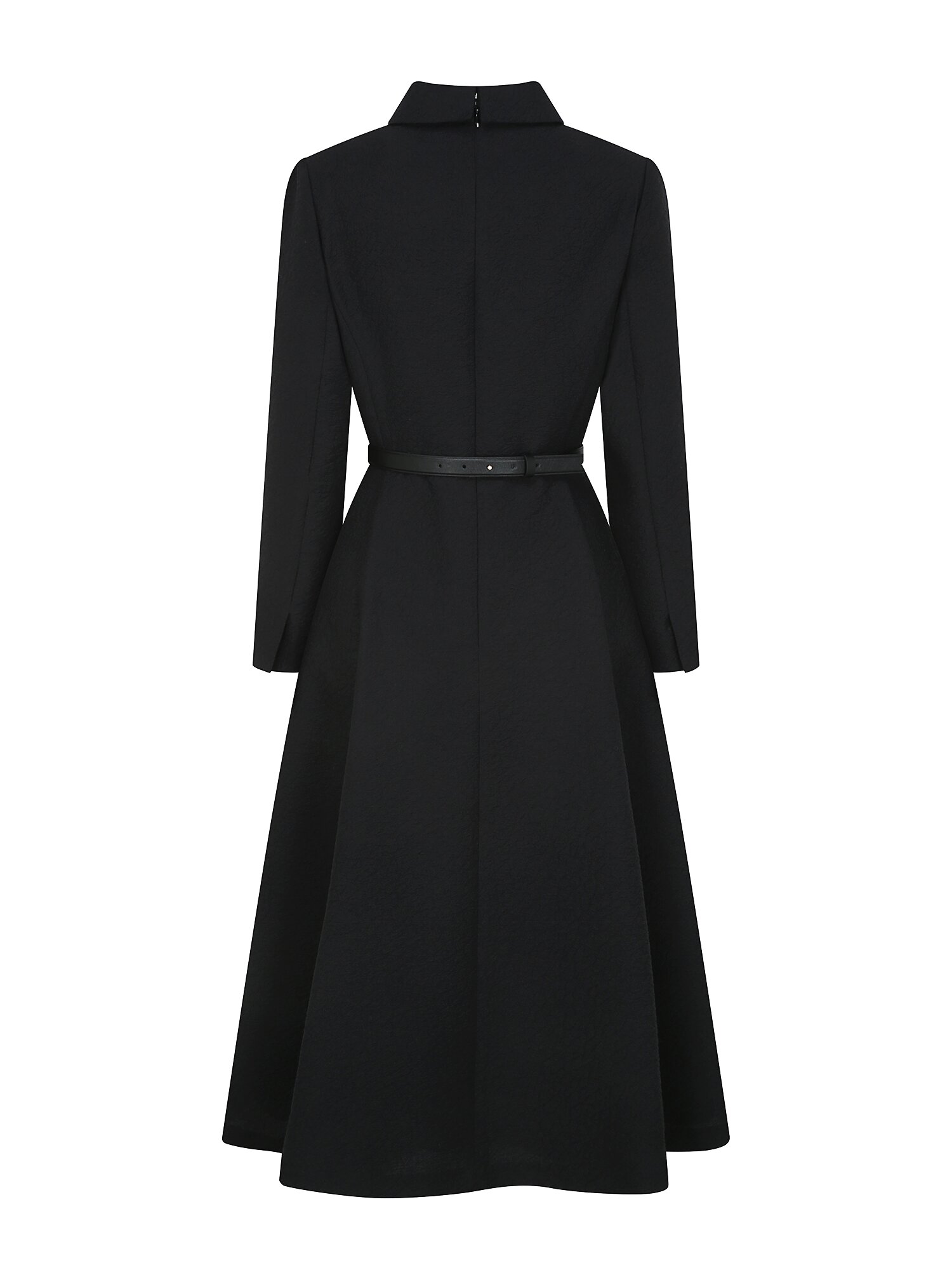 자카드 반집업 칼라 플레어 원피스 (BLACK)