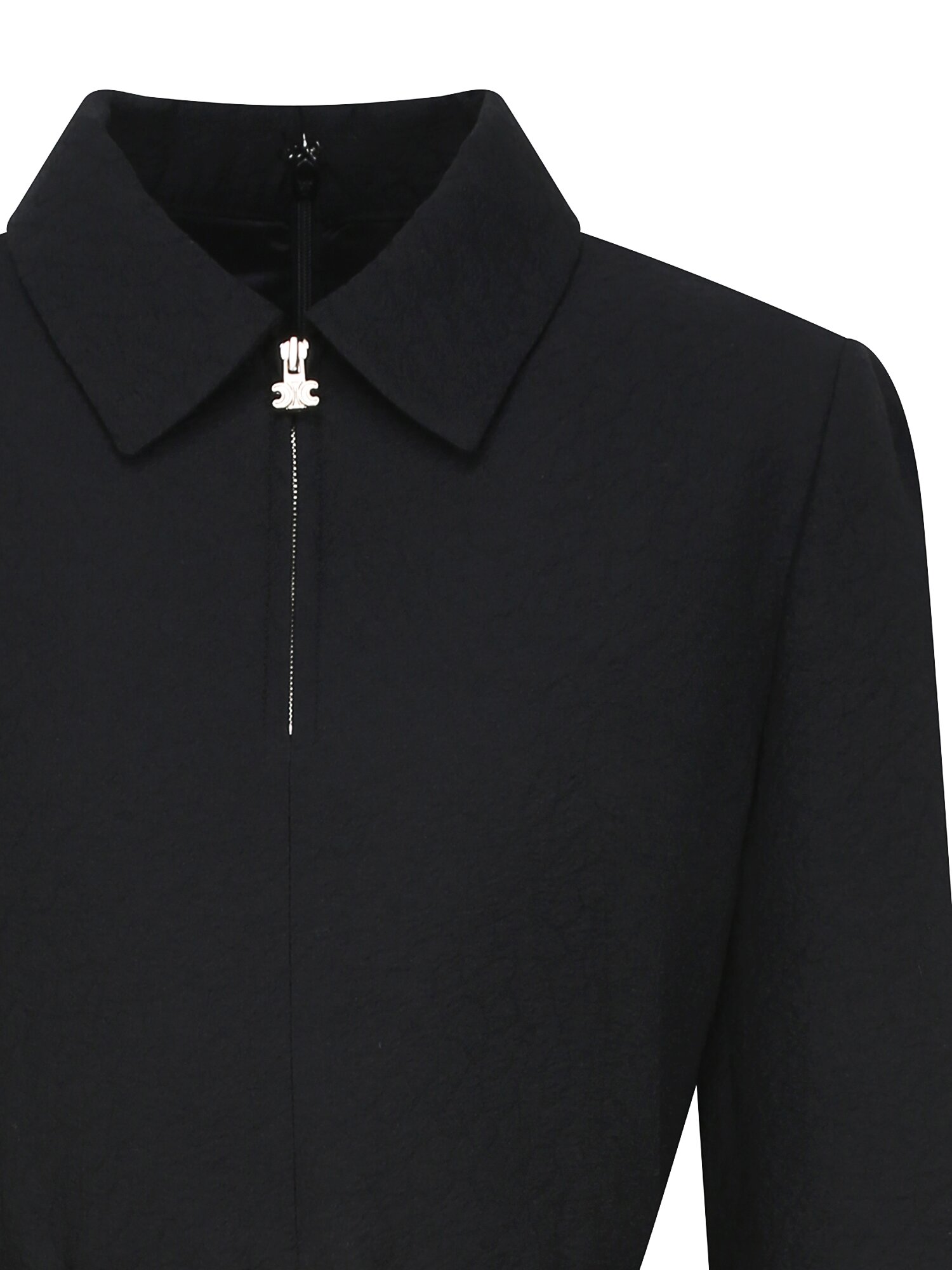 자카드 반집업 칼라 플레어 원피스 (BLACK)