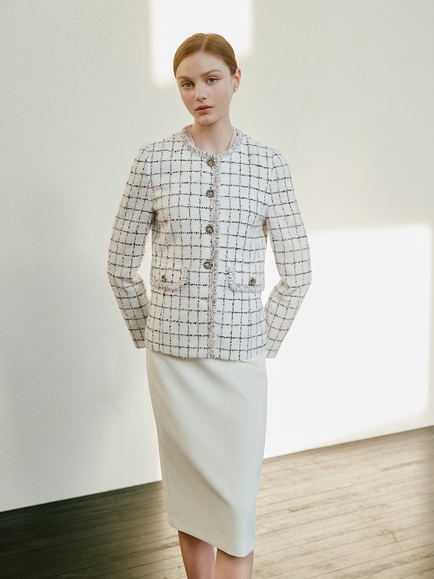 벨트 장식 펜슬 스커트 (IVORY)