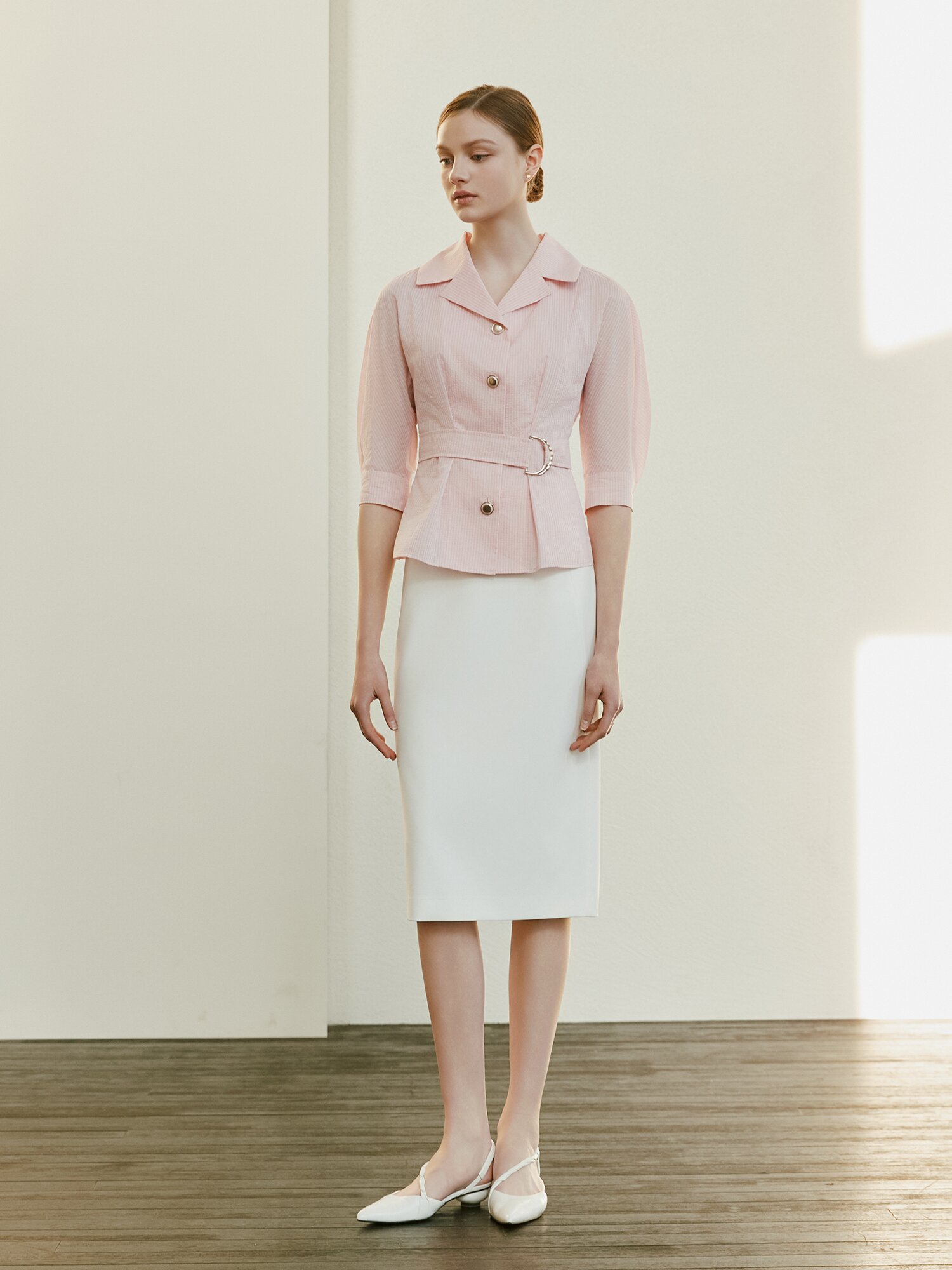 벨트 장식 펜슬 스커트 (IVORY)