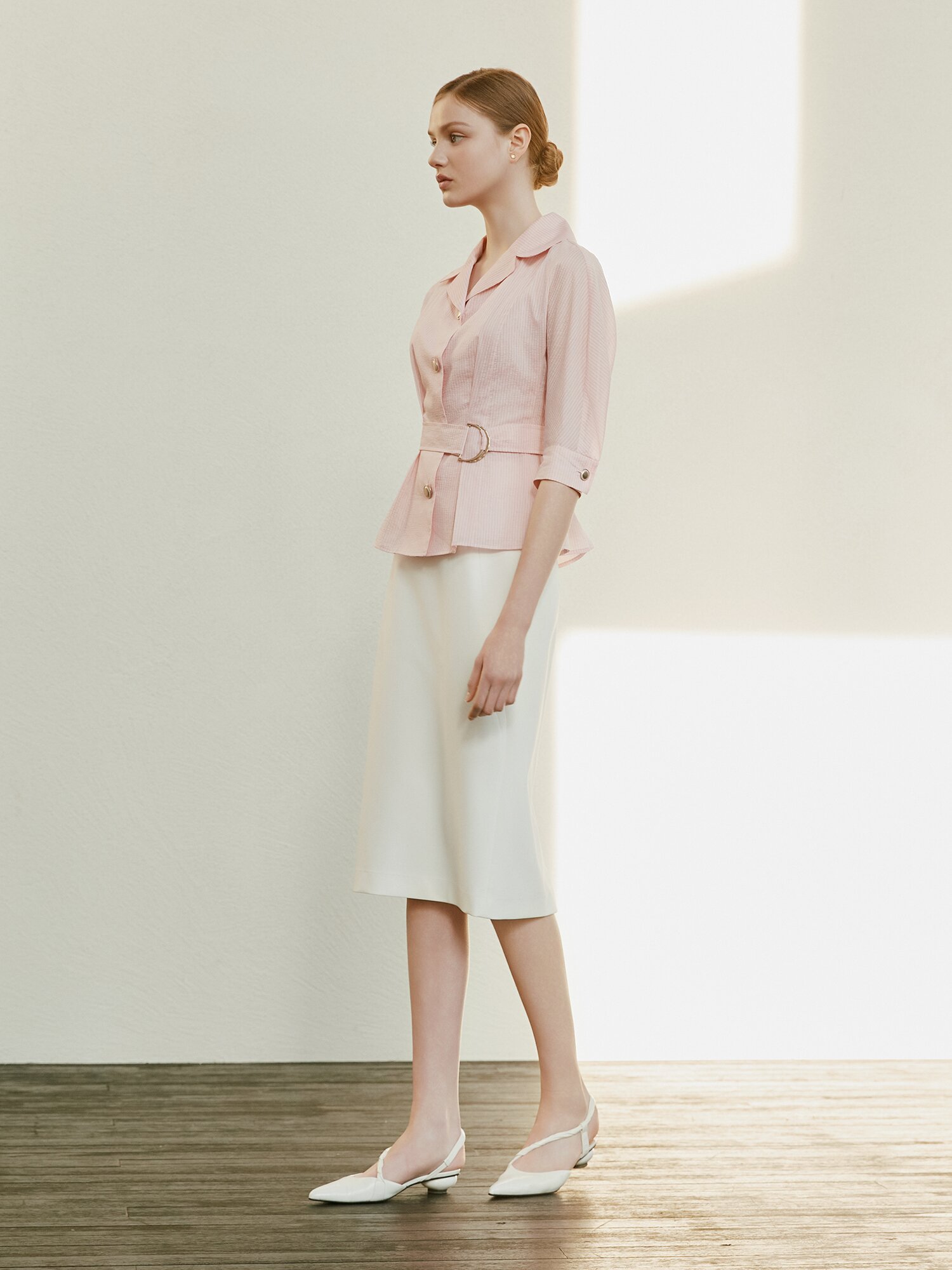 벨트 장식 펜슬 스커트 (IVORY)
