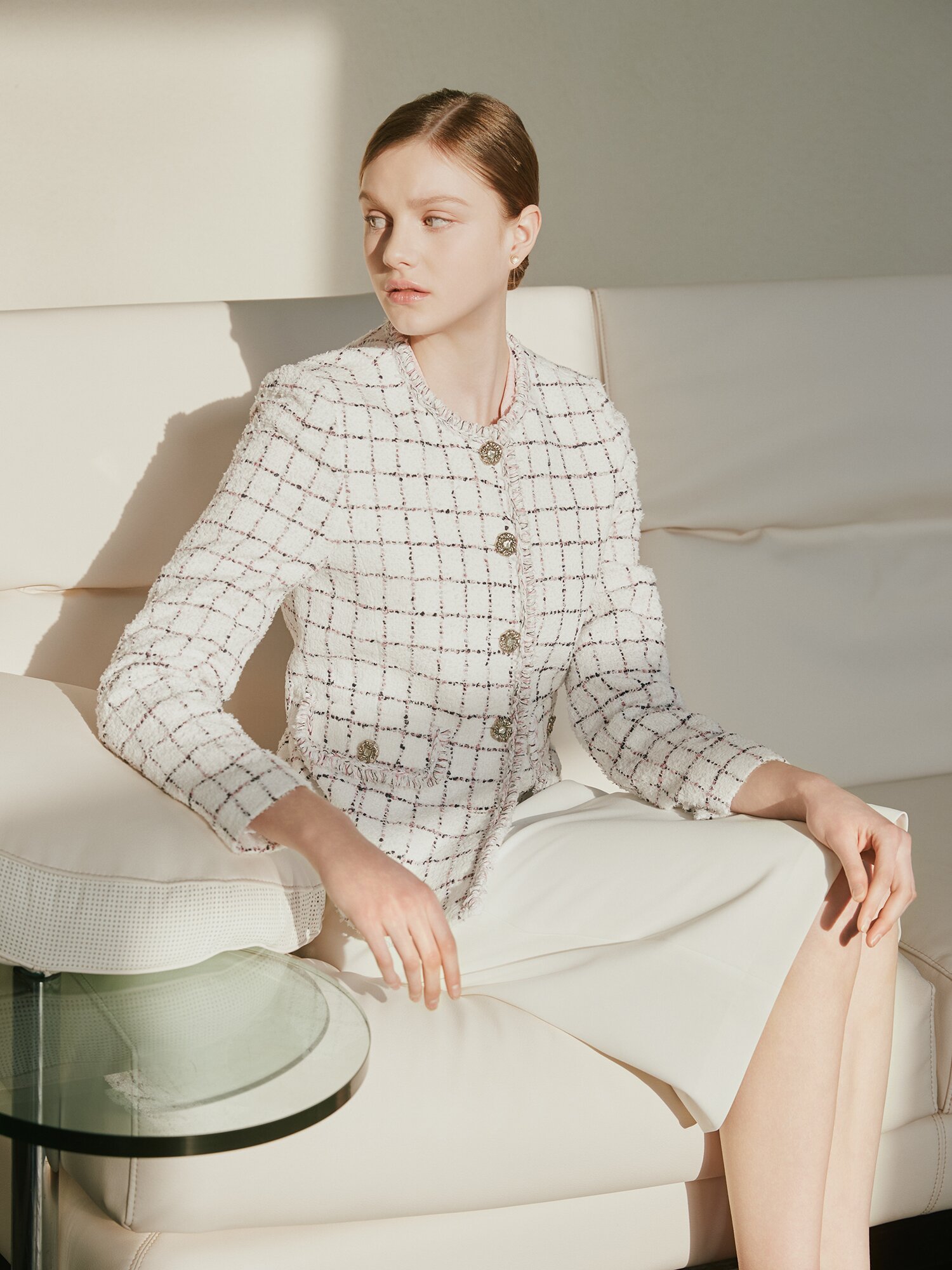 벨트 장식 펜슬 스커트 (IVORY)