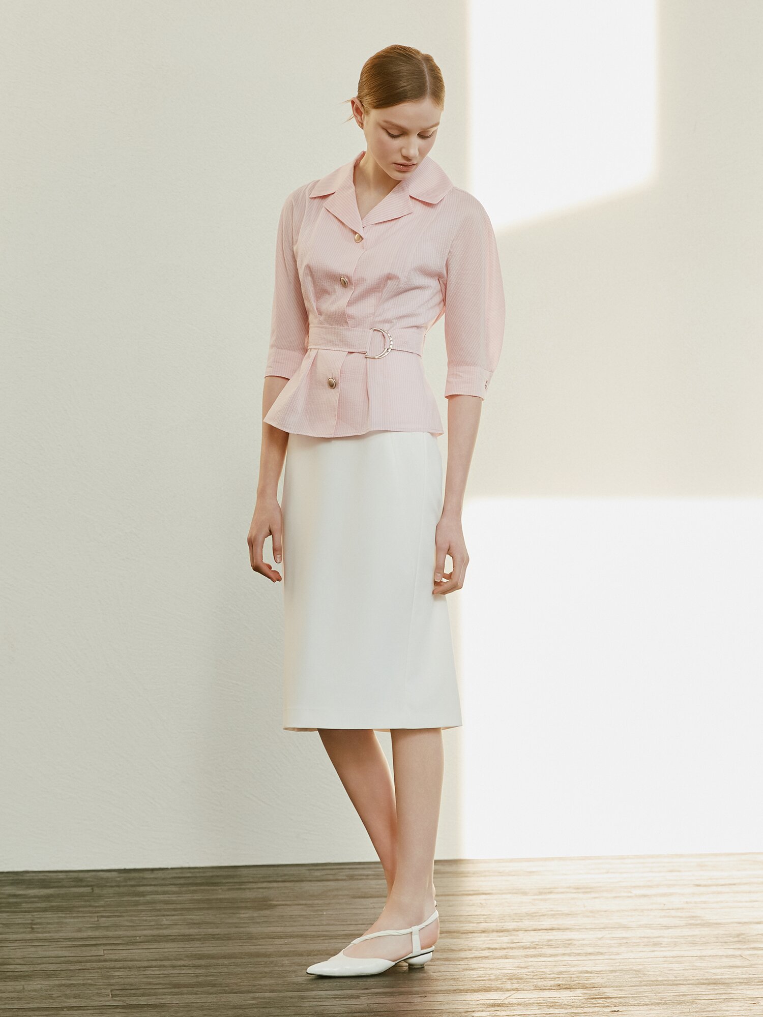 벨트 장식 펜슬 스커트 (IVORY)