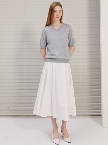 하프 슬리브 브이넥 풀오버 니트 