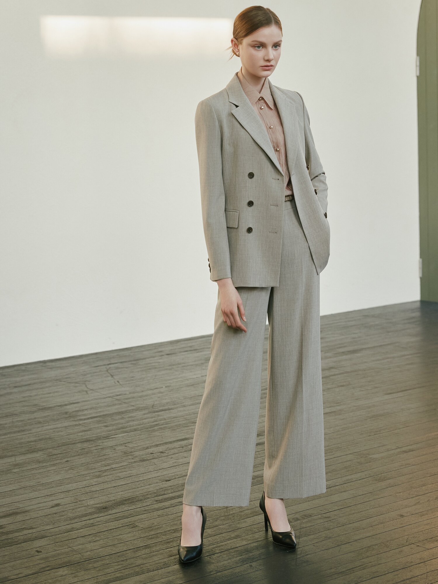 시스루 링클 블라우스 +이너 세트 (LIGHT BROWN)