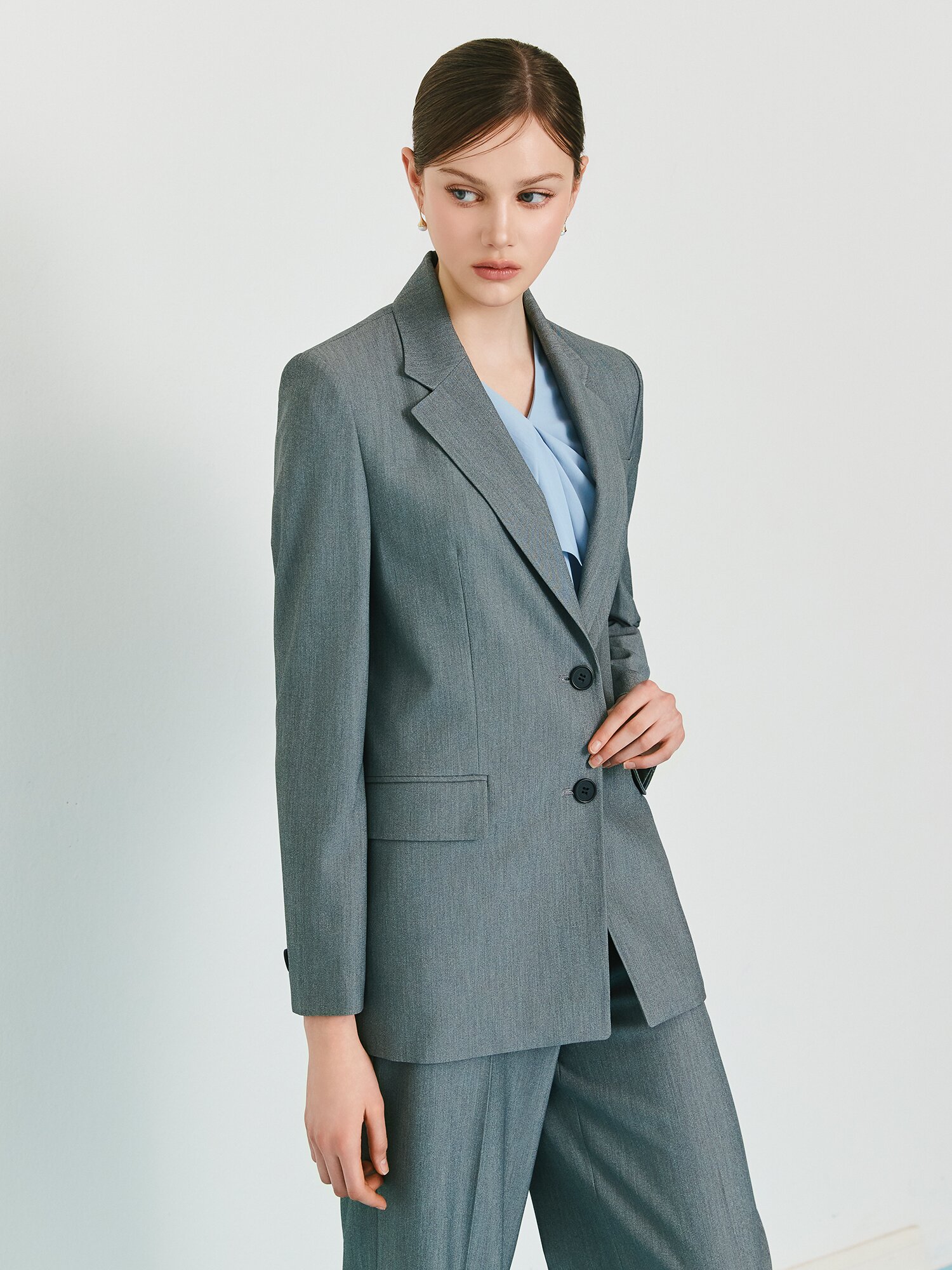 테일러드 싱글 투버튼 재킷 (MELANGE GREY)