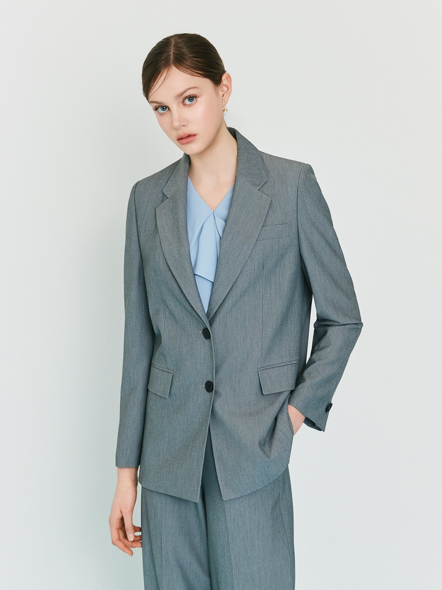 테일러드 싱글 투버튼 재킷 (MELANGE GREY)