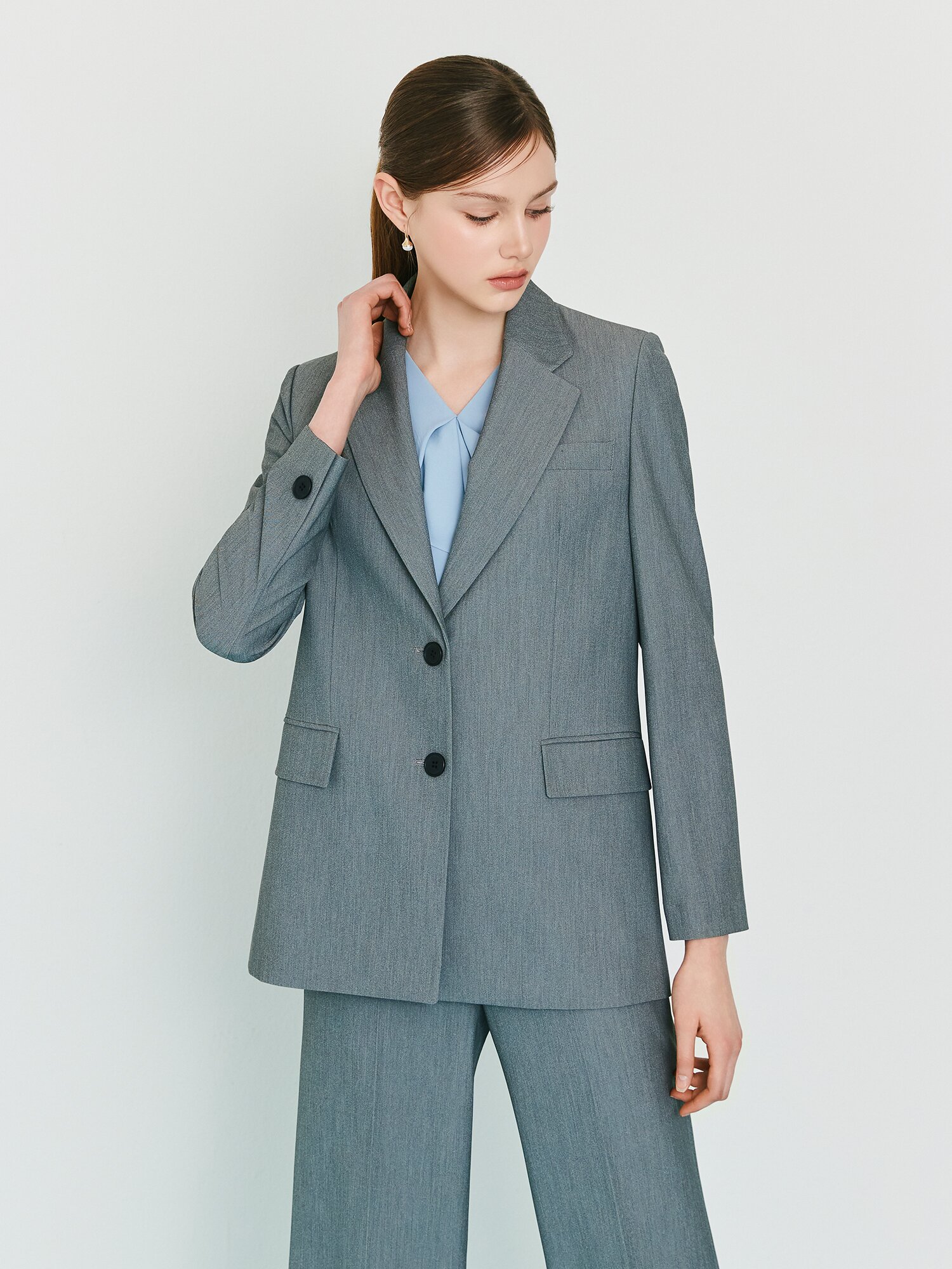 테일러드 싱글 투버튼 재킷 (MELANGE GREY)